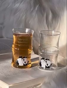 Panda Glass Cup 420ml Bamboo-shaped Design Cup