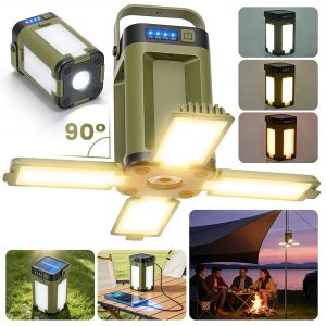 1Pack Solar Camping Light with USB Rechargeable LED Tent Lamp Waterproof Portable Flashlight for Fishing Outdoor Hiking