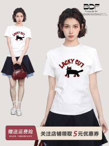 American Style White Printed Short Sleeve T-Shirt Women Summer Slim Fit Half Sleeve Spicy Girl Top Pure Cotton Commute Style