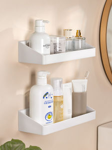 Bathroom Wall Mounted Storage Rack Toilet Organizer Shelf Sink Hook Holder No Drilling Required Bathroom Accessories