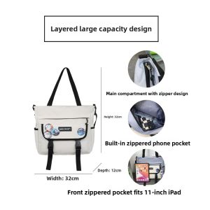 Crosbody Canvas Bag Mens School Bag Handheld Book Bag Single Shoulder for Middle And High School Students Tutoring