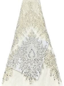 Hot Sale African Bridal Lace Fabric High Quality Luxury French Sequins Beaded Embroidery Nigerian Tulle Lace For Wedding Dress