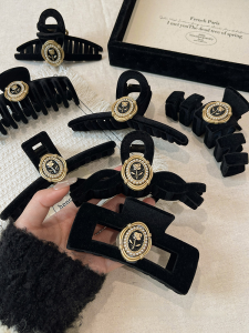 ROVEDCITY Black Velvet Rose Clip High-End Shark Clip for Women Japanese and South Korean Style Hair Accessories