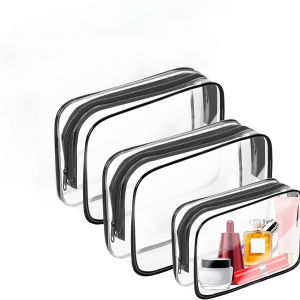 3Pcs Clear Cosmetic Bag Set – Portable Waterproof Makeup Organizer Pouch in Small Medium and Large Sizes