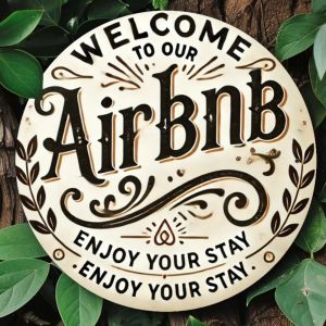 Vintage Airbnb Welcome Metal Sign - Rustic Leafy Vine Wall Decor for Home Kitchen & Garden