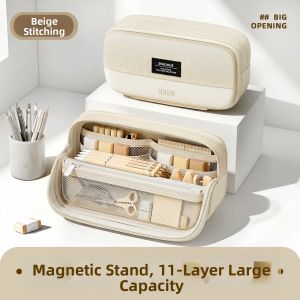MINGZHUO | Magnetic Large Capacity Standing Stationery Pencil Bag Multifunction
