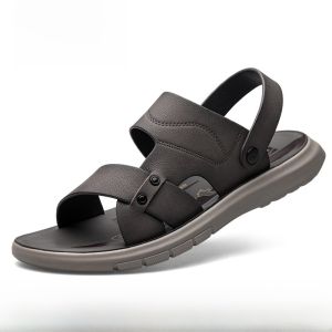 SHIPAILUO | Mens Sandals Summer New Casual Beach Shoes Genuine Leather Fashionable Soft Bottom Dad Slippers Breathable Slip-On Shoes