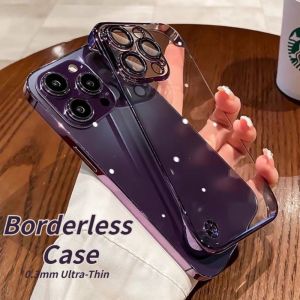 (Fast Deliver) Luxury 0.3mm Ultra-Thin Casing For iPhone 15 14 13 12 11 Pro Max 6 6S 7 8 Plus X XR Xs Max Electroplated Transparent with Lens Film Protect The Camera Shockproof PC Hard Phone Case