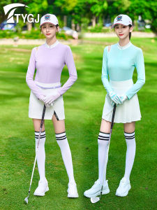 Spring Summer 2025 Womens Long Sleeve Golf T-Shirt Hollow out Stand Collar Elastic Slim Fit Sun Protection Base Layer Top