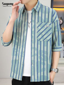Shirt Mens Summer New Arrival Youth Stripes Short Sleeve Shirt Suit Trendy Casual Easiest for Match Half Length Half Sleeve Outwear