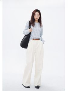 High Waist Straight Leg Casual Trousers Womens Spring High Waist Wide Leg Pants Commute Daily Design Sense Pleated Pants