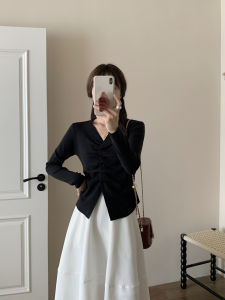 เสื้อสเวตเตอร์ถักเข้ารูปคอกลมแขนยาวทรงพอดีตัวฤดูใบไม้ร่วงพื้นฐานสำหรับผู้หญิง เสื้อชั้นในทรงเข้ารูป