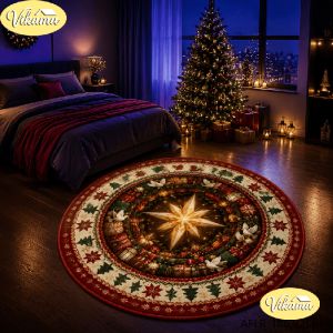 VIKAMA3D Round Christmas Rug Non-Slip Living Room Christmas Decorative Mat Living Room Sofa and Coffee Table Rug Home Decor