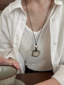 สไตล์จีนใหม่เรขาคณิตสแควร์ สีน้ำตาลอ่อน กระดูกเลียนแบบสร้อยคอยาวผู้หญิง Clavicle Chain < Ne1> Chain แฟชั่นเครื่องประดับ