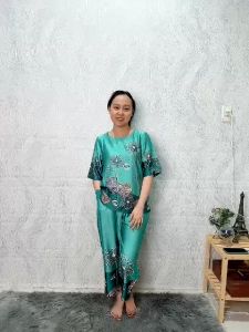 Đồ bộ mặc nhà trung niên lụa Tơ Tầm tay lở quần ống suông dài 9 tấc đồ mặc nhà trung niên size lớn từ 50 - 75 kg E78