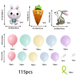 115Pcs Easter Macaron-Colored Balloon Set White and Gray Rabbit and Carrot Foil Balloons Easter Balloon Arch Suitable for Easter Bachelor Parties Birthdays Coming-Of-Age Ceremonies Graduation Ceremonies Banquet Decorations