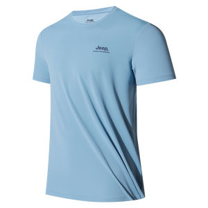 จี๊ป | เสื้อยืดคอตตอนแขนสั้นผ้าไหมน้ำแข็งสำหรับผู้ชาย Jeep Outdoor Running Sport เสื้อผ้ากีฬาแบบลำลองแห้งเร็ว ระบายอากาศได้ดี ทนทานต่อการสึกหรอ