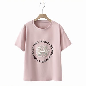 2024 New Arrival Plus Size Slim Looking Shoulder Short Sleeve Womens Stylish Letters Print Niche Style Embroider National Style Buckle T-shirt