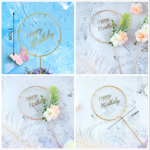 Topper Kue Akrilik Transparan HBD Happy Birthday untuk Hiasan Cake Ulang Tahun Ukuran 11x20cm