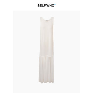 Pinched Fold Floral Embroidery Tencel Cotton Dress