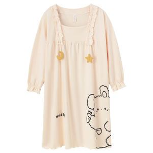 MiiOW | ชุดนอนผู้หญิงผ้าฝ้ายแท้แขนยาวฤดูร้อน 2025 ชุดนอนฤดูใบไม้ร่วงใหม่สไตล์เจ้าหญิงน่ารัก ชุดอยู่บ้าน ชุดนอนผ้าฝ้ายแท้ ชุดนอนผู้หญิง