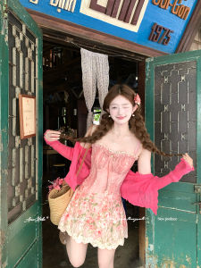 Mid-Length Lace Tied Drawstring Printed Embroidered Waist-Cinching Sweet Summer Dress