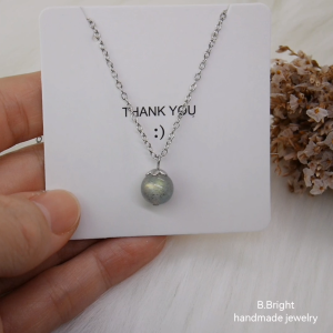 สร้อยพร้อมจี้หินแท้ ลาบราดอไรท์ Labradorite 8-9 มม. อะไหล่สแตนเลส งานทำมือ พร้อมส่งค่ะ
