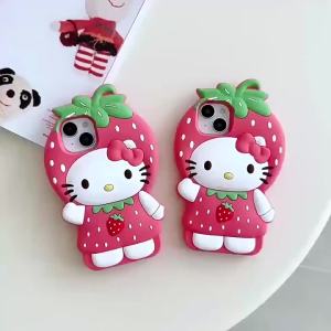 Sanrio | Kawaii Strawberry Hello Kitty Phone Case For iPhone 17 16 15 14 13 12 Pro Max Plus 17 Pro Air iPhone 11 INS Silicone Back Cover