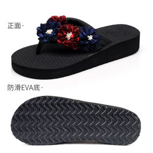 Fashionable Floral Womens Sandals Summer Outdoor Wear mid Heel Thong Slippers Beach Casual Slip-On Shoes Comfortable EVA Sole