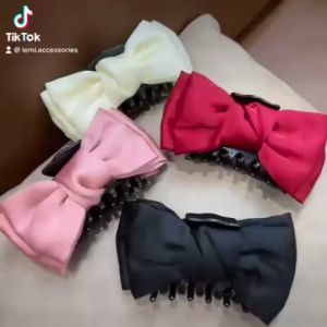 Kẹp tóc càng cua thắt nơ lụa satin Lemi Kẹp tóc size lớn 16cm nhiều màu thời trang Hàn Quốc
