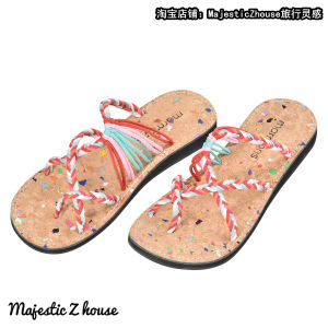 Marmoris Trendy Sandals Versatile Bohemian Ethnic Summer Cross Strap Woven Low Cut Flat Bottom Ladies Open Toe Fashion Sandals