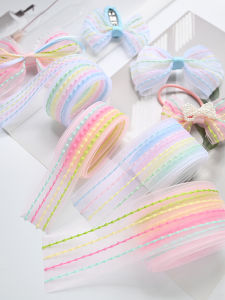 ริบบิ้นสีรุ้ง DIY ทำมือ ริบบิ้นผ้าไหม ริบบิ้นลายดอกไม้ ริบบิ้นกระโดดจุด วัสดุสำหรับทำผม วัสดุเสริมเสื้อผ้าเด็ก ริบบิ้นลายผีเสื้อ