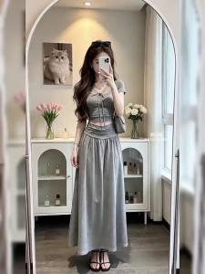 PEIZIXUAN | Lace Stitched French Waistline Long Dress