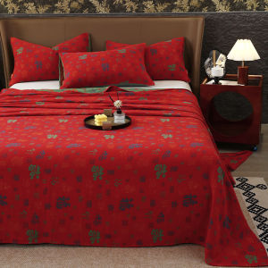 Double Layered Breathable Pure Cotton Embroidered Wedding Bed Sheet Red