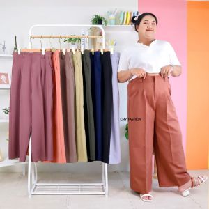 9815# กางเกงขายาว ไซส์ใหญ่ ทรงขากระบอกใหญ่ ผ้าซุปเปอร์เปเป้ เอวสม็อคหลัง เอวสูง เก็บทรง ใส่ทำงานได้