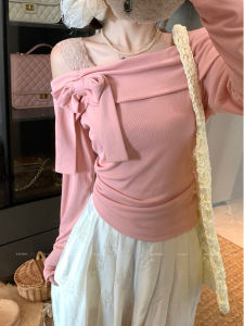 Long Sleeve One Shoulder T-Shirt Womens Skin Exposure Slimming Effect plus Size Autumn Top Korean Style Casual Classic Pattern