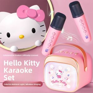 Hellokitty Bluetooth Speaker Small Home Use Karaoke Soundbox Childrens Audiovisual Equipment with Microphone Integrated Singing