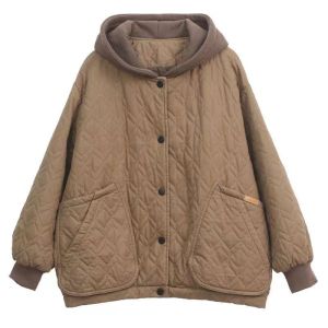 Spring Outerwear Fleece Lined Thin Red Jacket for Middle-Aged And Elderly Women Casual Style Hooded Single Button Loose Fit