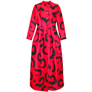 Elegant Heavy Embroidery Long Red Windbreaker Womens Fashionable Coat Commute British Style High Waist Polyester Fiber