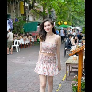 Baby Flora Sugar Set ชุดเซ็ท เสื้อสายเดี่ยว + กระโปรงบอลลูน ลายดอกไม้สีสันสดใส รับซัมเมอร์