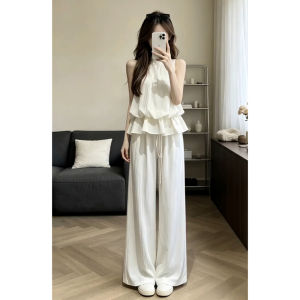 ZHENMANZI | Korean Style Sleeveless Halter Top Wide Leg Pants Outfit Set
