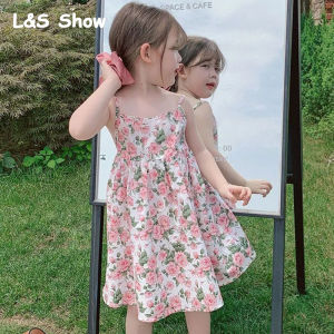 LS Show Girls Dress Korean Style Little Girls Suspender Dress Childrens Floral Summer Princess Dress