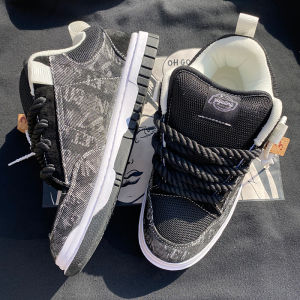 Supstorm Thickened Tongue Bread Shoe Mens Womens Large Size Casual Skateboarding Shoes Fashionable Fall New Style Leather Splicing Low Top Lace-Up Rubber Outsole