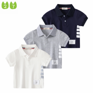 Four-strip Polo Shirt for Boys Summer Pique Cotton