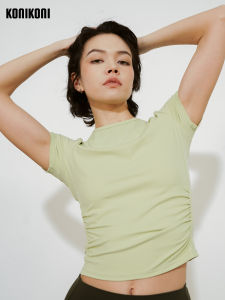 Konikoni Mine Green Nude Feel Silm Sports Short-Sleeved T-shirt Womens Yoga Workout Top Stretch Quick-Drying