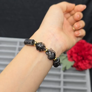 Q1536 Vòng lu thống ngũ điếu cỏ 4 lá hồ ly Thạch Anh Tóc Đen cho mệnh Thuỷ và Mộc - Phong Thuỷ TUDO