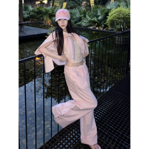 Quần Ống Rộng Họa Tiết Sọc Dọc Màu Hồng Ngọt Ngào Dành Cho Nữ Quần Dài Thường Ngày Mùa Hè 2025 Quần Dài Thoải Mái