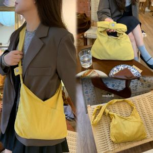 Citron Tea ~ Lemon Yellow Easiest for Match Shoulder Messenger Bag Adjustable Corduroy Cloth Underarm Bag Wide Shoulder Strap Handbag