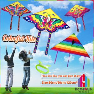 HB Colorful Butterfly Kite Triangular Rainbow Kites Children Outdoor Toy with Free Kite String