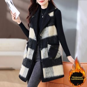 Stylish High-class Women Autumn Sheepskin Vest Overcoat